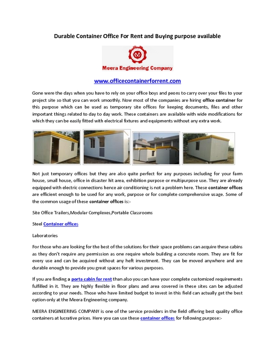 Durable Container Office For Rent and Buying purpose available